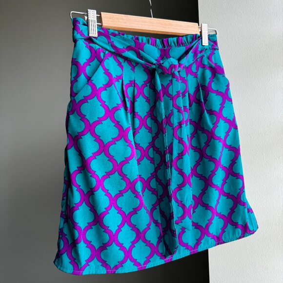 Purple & Teal Geometric Print Mini Skirt Tie Waist - Picture 9 of 15
